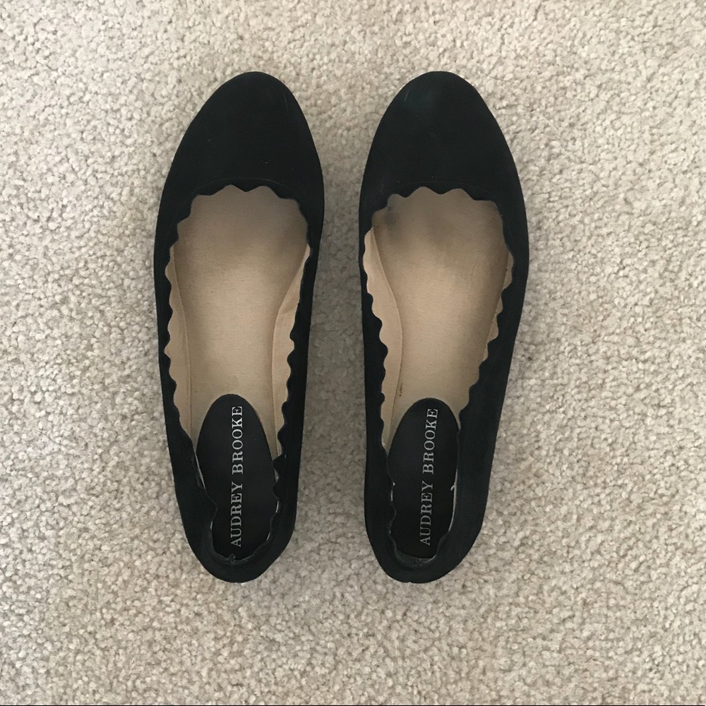 Black Suede Scalloped Flats - Size 7